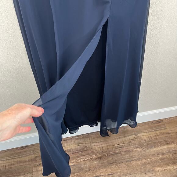 After Six Chiffon Midnight Blue Off-The-Shoulder Basque Neck Maxi Dress 4 NWOT - Picture 10 of 14